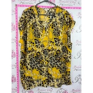 Laura blouse animal print Yellow Chain & Leopard V-Neck Blouse